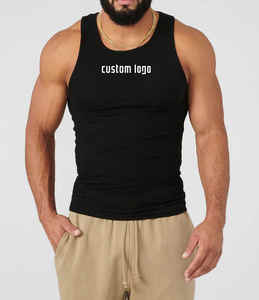 Camiseta sin mangas de algodón pesado con logo personalizado para hombre, estilo ribbed, para gimnasio, fitness, running, deportes, entrenamiento, tejida - Product Image 4