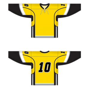 Maillot de hockey sur glace personnalisé sublimé pour homme, jaune et noir, manches longues, 100% polyester respirant, uniforme d'équipe, taille adulte - Product Image 1