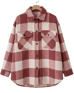 Chemise-veste en flanelle à carreaux rose beige personnalisée pour homme, à manches longues, boutonnée, chaude, style décontracté, pour l'hiver - Product Image 1