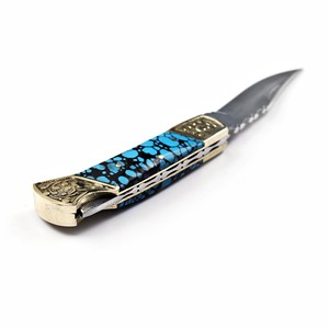 Couteau utilitaire pliant en acier inoxydable, manche turquoise, étui en cuir personnalisé, couteau de poche EDC, chasse, camping, qualité industrielle - Product Image 5