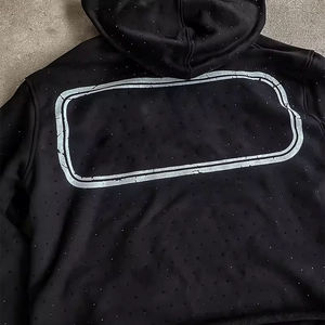 Sudadera con capucha para hombre, estilo gótico, con calavera y cadena de diamantes de imitación, 2026, Streetwear, negra, corte holgado, con gráfico de joyería Heavy Metal y brillo. - Product Image 4