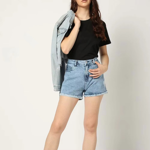Últimos pantalones cortos de mezclilla de color liso para mujer, pantalones cortos de jean de cintura alta para verano, ropa de mujer, pantalones cortos teñidos lisos para mujer, ¡gran oferta! - Product Image 2