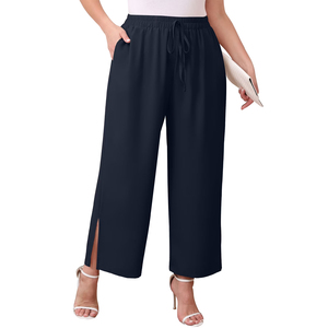 Premium Women Flare <b>Trousers</b> <b>Elastic</b> <b>Waist</b> 100% Cotton Comfortable Wide Leg OEM ODM Private Label Wholesale Fashion - Product Image 3