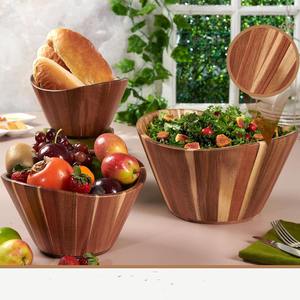 Juego de 3 Tazones para Ensalada de Madera de Acacia, Aptos para Alimentos, para Servir en la Cocina, para Frutas, Ensaladas y Aperitivos, Diseño Duradero - Product Image 3