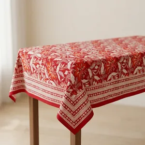 Mantel de Algodón con Estampado Floral Indio Hecho a Mano, Cubierta Decorativa Rectangular para Mesa, Camino de Mesa Boho para Comedor - Product Image 2