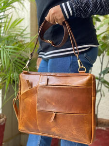 Real Handmade Crunch Leather Office Use <b>Messenger</b> <b>Bag</b> Laptop Leather <b>Bags</b> Leather <b>Men</b> Briefcase Crunch Slim Briefcase - Product Image 3