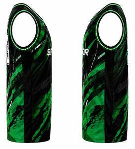 Maillot de basketball personnalisé sublimé pour homme, sans manches, col en V, anti-humidité, polyester/coton, imprimé vert et noir, coupe classique - Product Image 5