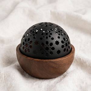Quemador de incienso islámico de metal negro con patrón de estrella, cuenco de madera para carbón, Mubakhara, soporte para Oud árabe de Oriente Medio, decoración del hogar - Product Image 1