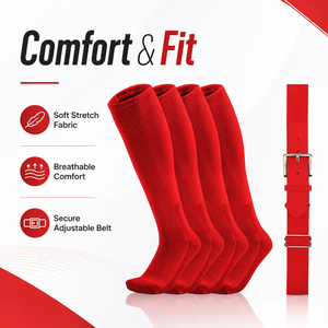 WARPRO INDUSTRY Custom <b>Red</b> Baseball 2 1 Socks <b>Belt</b> Set Knee High Sports Socks Adjustable Elastic <b>Belt</b> Buckle Closure Polyester - Product Image 3