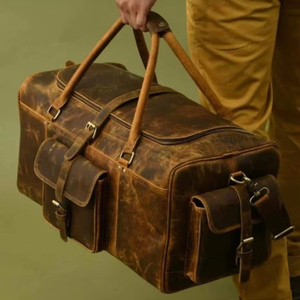 Bolsa de Viaje de Cuero Genuino Hecha a Mano, Nueva Llegada 2026, con Cierre de Cremallera, Color Marrón, para Hombres y Mujeres, Uso en Exteriores, Resistente - Product Image 1