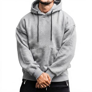 <b>Mens</b> High Quality Plain <b>Grey</b> Heather Fleece Pullover Hoodie Heavyweight Blank Streetwear <b>Sweatshirt</b> With Black Drawstring - Product Image 4