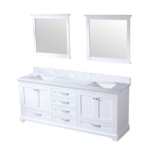 80 pouces. Meuble-lavabo double blanc avec dessus en marbre de Carrare et 30 po. Miroirs pour meubles-lavabos de salle de bain - Product Image 4