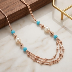 Collier Mala italien en argent 925, finition or rose, perles multicouches, chaîne de créateur, bijoux de mariage pour femmes - Product Image 3