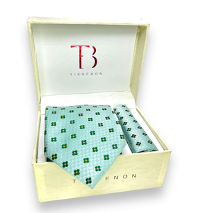 Conjunto de Corbata de Mezcla de Seda con Estampado Floral Azul Menta |   Conjunto de Corbata Tejida Premium y Pañuelo de Bolsillo en Caja de Regalo |   Accesorios Formales de Negocios para Hombre - Product Image 1