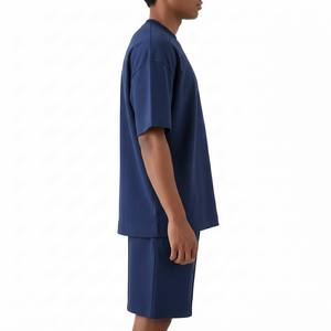 Conjunto Premium de Camiseta Oversize y Pantalones Cortos de Algodón 100% con Lavado Ácido Azul - Conjunto de Dos Piezas para Hombre, Estilo Vintage, Hombros Caídos, Tejido Pesado - Product Image 6