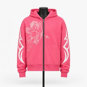 Custom <b>Pink</b> Rhinestone Zip Up Hoodie With Graphic Print Oversized Streetwear <b>Sweatshirt</b> Manufacturer Wholesale - Product Image 1