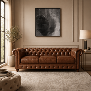 Sofá de 3 Plazas de Cuero Genuino Moderno y Lujoso, Elegante y Cómodo para Villa, Hotel, Apartamento y Muebles de Sala de Estar - Product Image 1