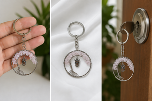 Porte-clés en cristal de haute qualité, arbre de vie en quartz rose, porte-clés en pierre naturelle hibou, cadeaux pour femmes - Product Image 6