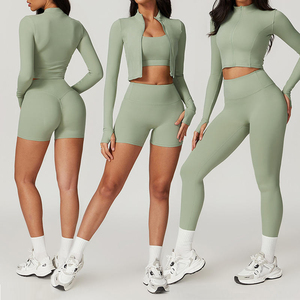 Ensemble de yoga sans couture léger et uni pour femme, haute élasticité, séchage rapide, vêtements de sport, course, gym, fitness, devant - Product Image 5