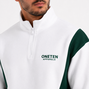 Men's <b>White</b> Green Color Block Hooded 2 in 1 Printed Tracksuit Set Quarter-Zip Sweatshirt <b>Joggers</b> Full Sleeve Casual Autumn Wear - Product Image 6