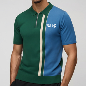 เสื้อยืดแขนสั้นผู้ชายทรงเข้ารูป ระบายอากาศ แห้งเร็ว ผ้าถักแบบสั่งทำพิเศษ พิมพ์โลโก้ดิจิทัลตามสั่ง ซิปสูง - Product Image 1