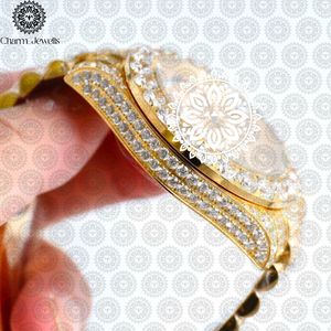 Charm_Jewells Montre tonneau de luxe pour femme, incrustée de diamants en or, 36 mm, analogique, à quartz, avec fermoir pliant - Product Image 2