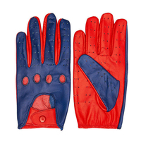 Gants de conduite en cuir rouge et bleu, gants de moto en cuir de vache à doigts entiers, respirants, légers, coupe-vent