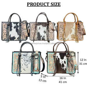 Sac fourre-tout floral en cuir taillé à la main pour femmes sac à bandoulière en cuir véritable dissimulé sacs à main en cuir de vachette - Product Image 2