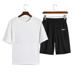 Conjunto Deportivo de Verano para Hombre, Dos Piezas, Transpirable, 100% Algodón, Sudadera con Capucha, Pantalones Cortos con Bolsillos, Tallas Grandes, Estampado Color Block, Estilo Urbano - Product Image 1