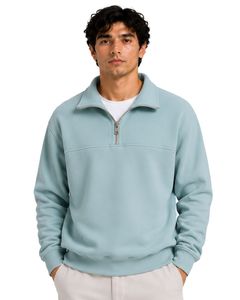 Sweat-shirt décontracté pour homme bleu clair, coupe oversize, col montant zippé, en molleton de coton et polyester, idéal pour l'hiver - Product Image 1