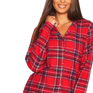 <b>Women</b> Cotton Sleepwear Brushed Check Loungwear Long Sleeve Pants Flannel Check <b>Trousers</b> Pajamas - Product Image 4