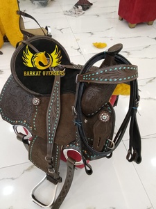 Custom New Genuine Leather Western Horse Saddle Barrel Racing Turquoise Buckstitch Portable Riding Dressage Custom logo - Product Image 4