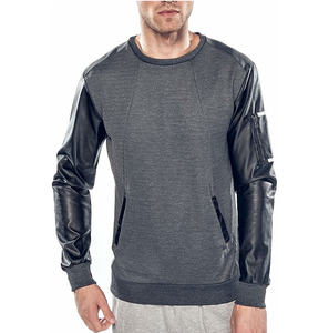 Sudaderas de Forro Polar con Mangas de Cuero, Corte Ajustado, Estilo Urbano, para Hombre, Venta al Por Mayor - Product Image 5