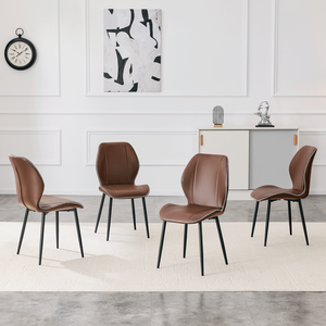 Set di 4 Sedie da Pranzo di Lusso in Pelle PU, Colore Marrone Caffè con Gambe in Metallo Nero, Disponibili in Diversi Colori - Product Image 5