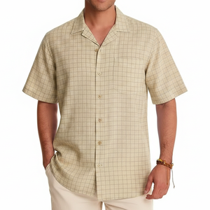 Camisas de Manga Corta para Hombre, Color Beige, Personalizables, Casuales, de Verano, Tejido Suave y Cómodo - Product Image 1