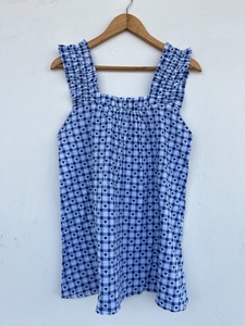 Women Blue Gingham Cotton 2 Piece Shorts Set <b>Heart</b> <b>Print</b> Sleeveless Ruffle Strap <b>Top</b> Elastic Waist Shorts Summer Lounge Set - Product Image 2