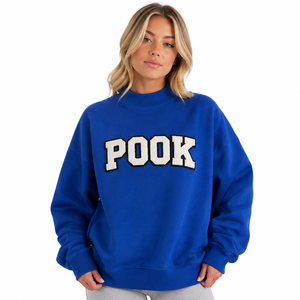 Royal Blue Custom Womens Oversized Mock Neck Sweatshirt Chenille Embroidered Fleece Loose Fit OEM ODM Greek Letter Sweatshirt - Product Image 1