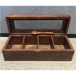 Organisateur de cuisine et de maison en bois finition noyer de luxe, avec compartiments multiples et fenêtre transparente, pour thé et condiments - Product Image 1