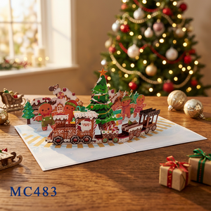 Wholesale Customized 3D Pop <b>Christmas</b> Card Gingerbread <b>Train</b> Handmade Laser Cut Offset Printed Paper Crafts Holiday Greeting - Product Image 5