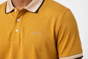 Chemise décontractée à manches longues pour homme, tricotée, imprimée par transfert thermique, rayée, jaune moutarde, col boutonné, 200g, teinte en fil - Product Image 6