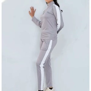 Veste de survêtement pour femme bleu marine avec blocs de couleur et fermeture éclair, à rayures blanches, manches longues, col montant, design sportif, pour l'automne - Product Image 3