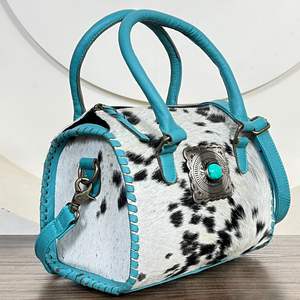 Nouveaux sacs à main pour femmes en cuir de vachette véritable de style western avec accents turquoise, sacs de voyage de taille moyenne à poignée supérieure et bandoulière - Product Image 4