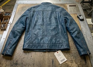 <b>Men</b>’s Blue Distressed Real <b>Sheepskin</b> Leather Biker Vintage Style Fashion racing riding leather <b>Jacket</b> for <b>men</b> - Product Image 5