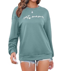 New Collection Luxury Long Sleeve Neck Shoulder Slope Printed Comfortable Casual Women's Cotton Sweatshirt Winter Custom Front - Product Image 4