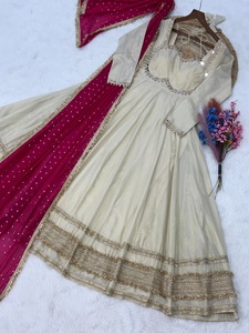 Designer Cosmos Gown with Real Mirror Work & Dupatta Wrinkle-Free Reversible <b>Ankle</b>-Length Party Wedding Dress - Product Image 5