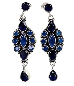 Oxidized Silver Brass Blue Stone Drop Earrings Women | Handmade Indian Vintage Wedding Jewelry | Wholesale Bulk Supplier Fashion - Product Image 1