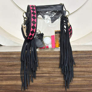 2026 Wholesale Transparent Tooled Pink & Black Checkered Leather Clear Fringe Handbag New Fashion Leather Crossbody Shoulder <b>Bag</b> - Product Image 6