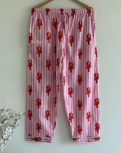 Pijamas de Algodón Estampado a Rayas Rosas de 2 Piezas para Mujer, Manga Larga, Cuello Camisero, Ropa de Dormir Informal para Verano - Product Image 2