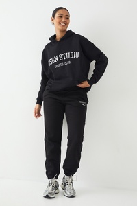 Ensemble de survêtement pour femme, sweat-shirt à capuche noir, pantalon de jogging, tenue décontractée de sport, ensemble deux pièces - Product Image 4