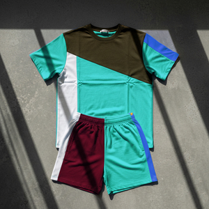 Wholesale Factory Manufactured Men 100% Cotton Contrast Color Panel Summer <b>Tracksuit</b> Set Men O Neck T Shirt With Shorts - Product Image 2